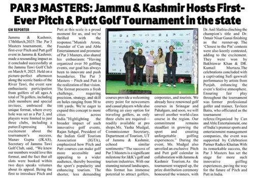 PAR 3 Masters, Jammu & Kashmir — As Seen in the Press